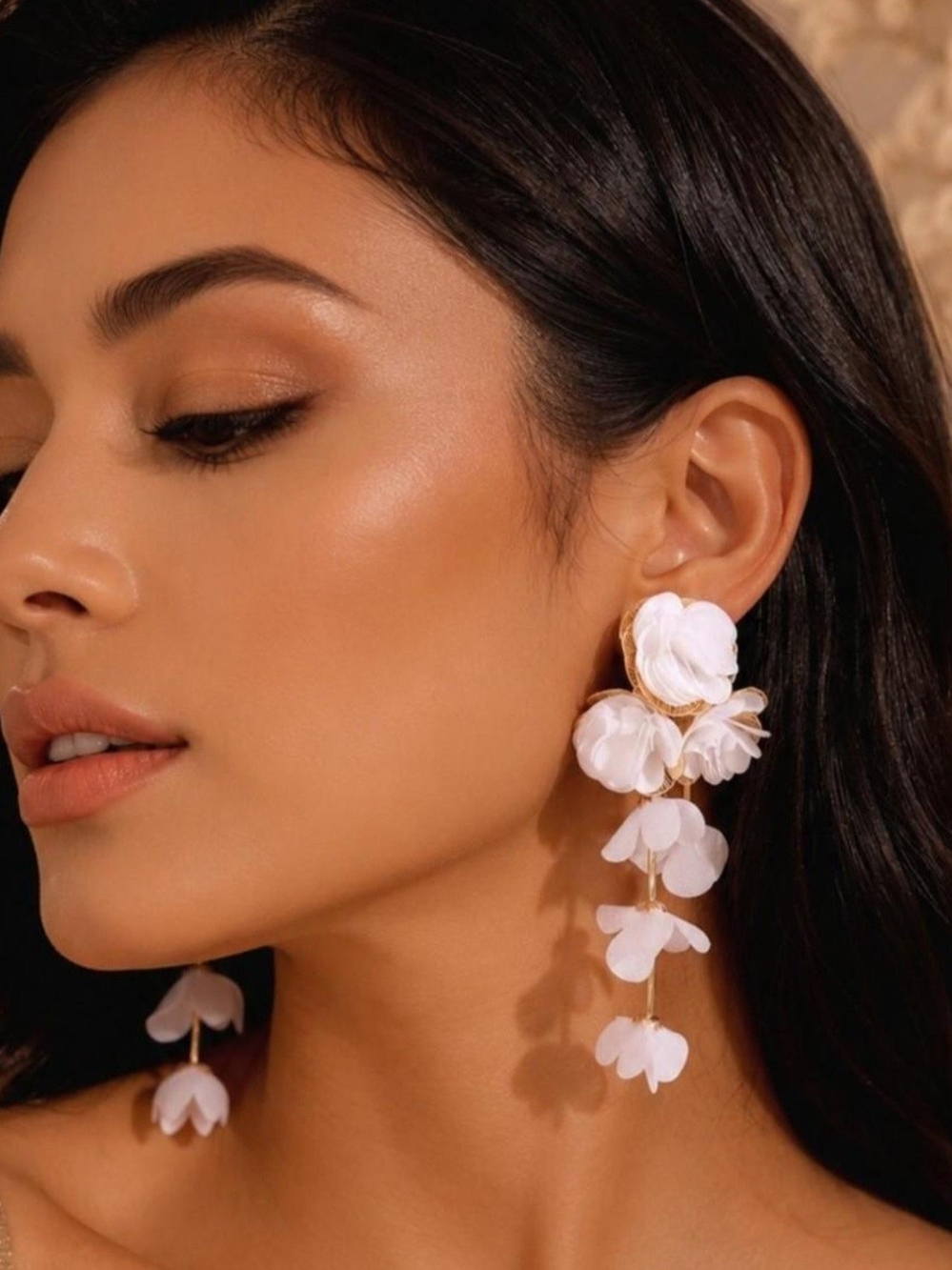 Elegant White Floral Drop Earrings - Statement Women’s Jewelry